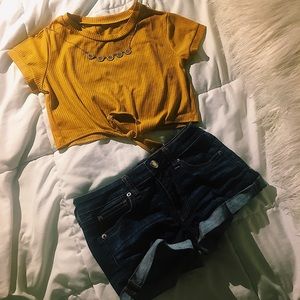 Yellow tie crop top